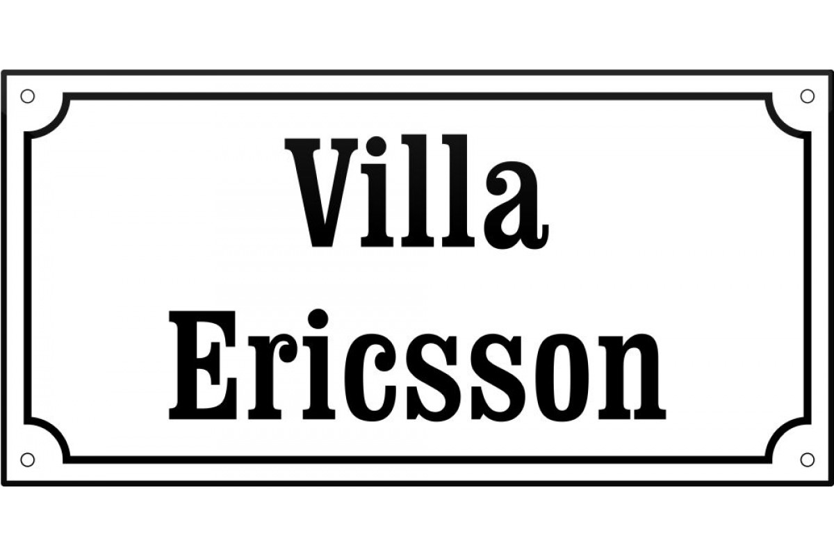 emaljskylt gatuskylt villa ericsson 32x16 cm vit och svart personlig med 12+12 bokstaver emaljskylt gatuskylt villa ericsson 32x16 cm vit och svart personlig med 12+12 bokstaver