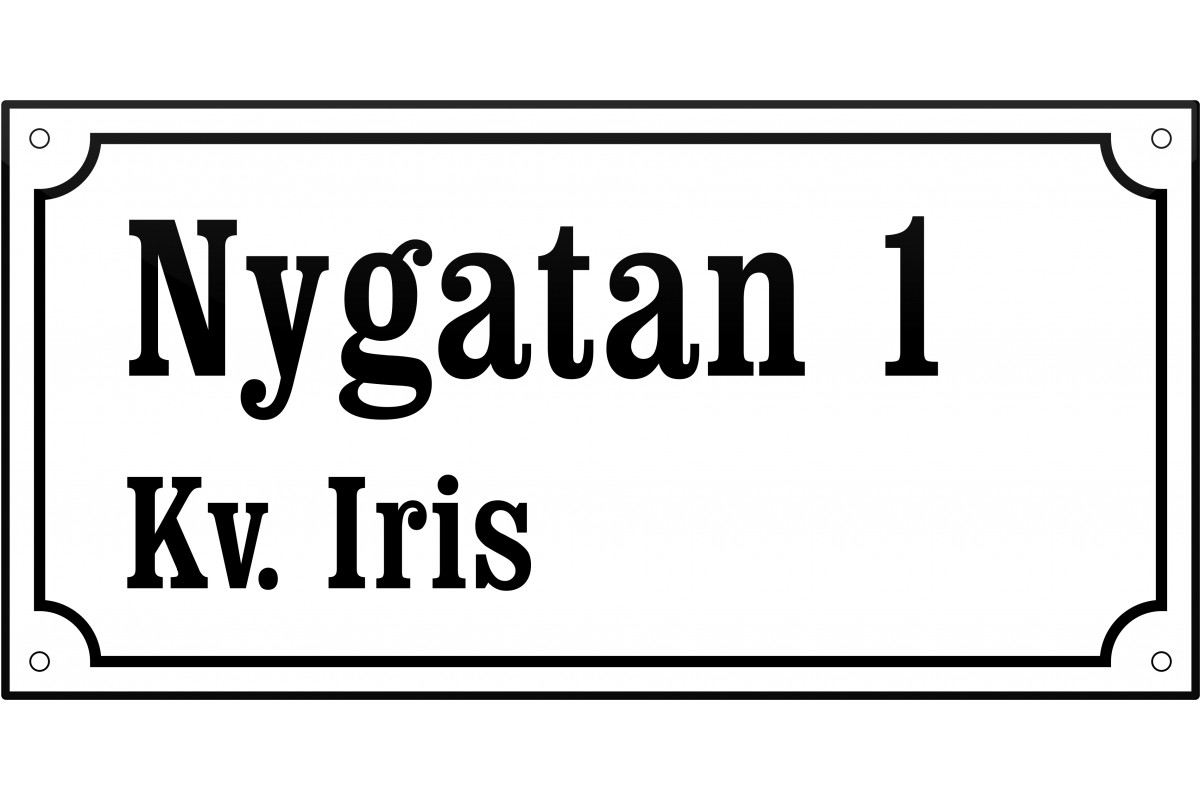 emaljskylt gatuskylt nygatan 1 kv iris 32x16 cm vit och svart personlig med 12+16 bokstaver vanster emaljskylt gatuskylt nygatan 1 kv iris 32x16 cm vit och svart personlig med 12+16 bokstaver vanster