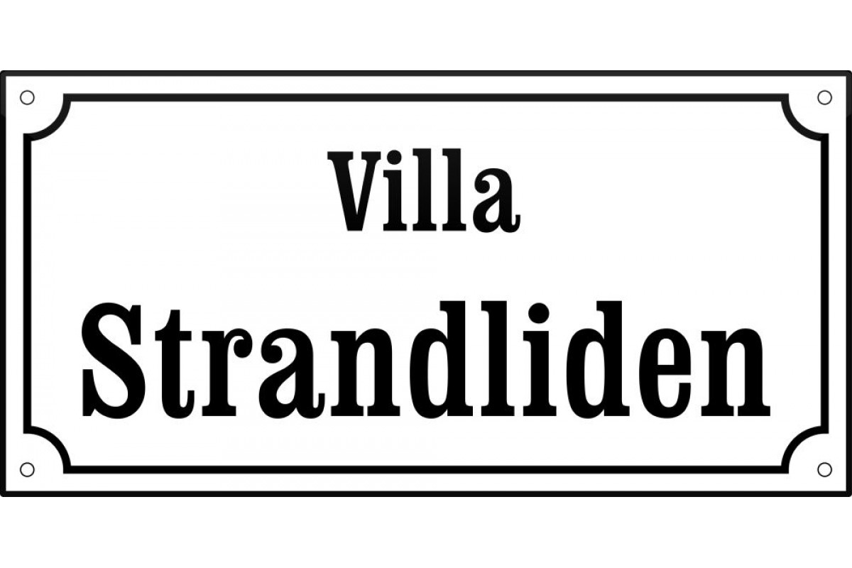 emaljskylt gatuskylt villa strandliden 32x16 cm vit och svart personlig med 16+12 bokstaver emaljskylt gatuskylt villa strandliden 32x16 cm vit och svart personlig med 16+12 bokstaver