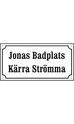 Emaljskylt gatuskylt Ramlösa 32 x 16 cm vit och svart personlig med 16+16 bokstäver Emaljskylt gatuskylt Ramlösa 32 x 16 cm vit och svart personlig med 16+16 bokstäver