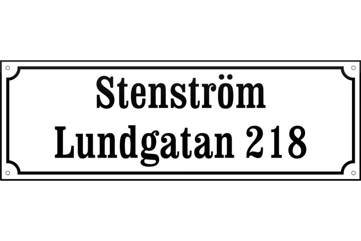 emaljskylt gatuskylt stenstrom lundgatan 218 48x16 cm vit och svart personlig med 18+18 bokstaver emaljskylt gatuskylt stenstrom lundgatan 218 48x16 cm vit och svart personlig med 18+18 bokstaver