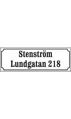 Emaljskylt gatuskylt Ramlösa 48 x 16 cm vit och svart personlig med 18+18 bokstäver Emaljskylt gatuskylt Ramlösa 48 x 16 cm vit och svart personlig med 18+18 bokstäver