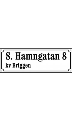 Emaljskylt gatuskylt Ramlösa 48 x 16 cm vit och svart personlig med 16+24 bokstäver vänster Emaljskylt gatuskylt Ramlösa 48 x 16 cm vit och svart personlig med 16+24 bokstäver vänster