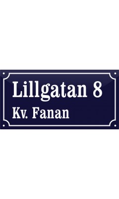 Emaljskylt gatuskylt Ramlösa 32 x 16 cm blå och vit personlig med 12+16 bokstäver vänster Emaljskylt gatuskylt Ramlösa 32 x 16 cm blå och vit personlig med 12+16 bokstäver vänster