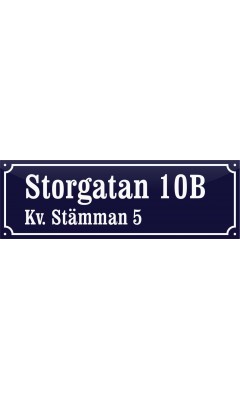 Emaljskylt gatuskylt Ramlösa 48 x 16 cm blå och vit personlig med 16+24 bokstäver vänster Emaljskylt gatuskylt Ramlösa 48 x 16 cm blå och vit personlig med 16+24 bokstäver vänster