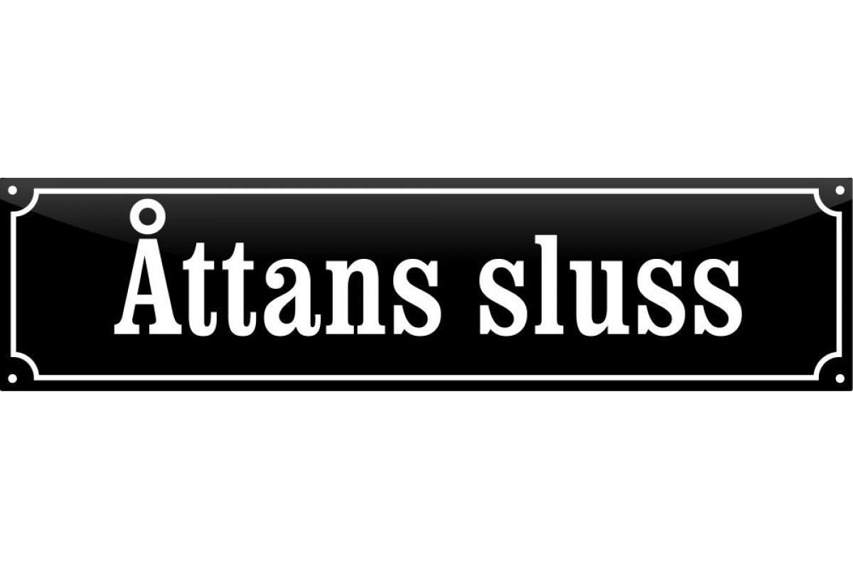 emaljskylt gatuskylt attans sluss 48x12 cm svart och vit personlig med 14 bokstaver emaljskylt gatuskylt attans sluss 48x12 cm svart och vit personlig med 14 bokstaver