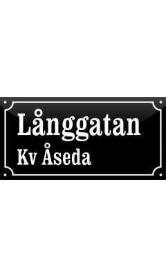 Emaljskylt gatuskylt Ramlösa 32 x 16 cm svart och vit personlig med 12+16 bokstäver vänster Emaljskylt gatuskylt Ramlösa 32 x 16 cm svart och vit personlig med 12+16 bokstäver vänster