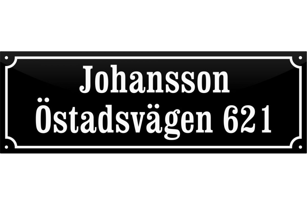 emaljskylt gatuskylt johansson ostadsvagen 621 48x16 cm svart och vit personlig med 18+18 bokstaver emaljskylt gatuskylt johansson ostadsvagen 621 48x16 cm svart och vit personlig med 18+18 bokstaver