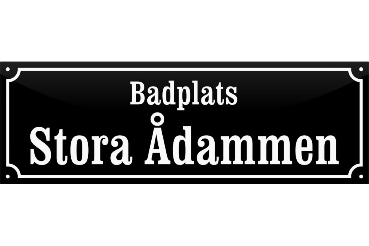 emaljskylt gatuskylt badplats stora adammen 48x16 cm svart och vit personlig med 24+16 bokstaver emaljskylt gatuskylt badplats stora adammen 48x16 cm svart och vit personlig med 24+16 bokstaver